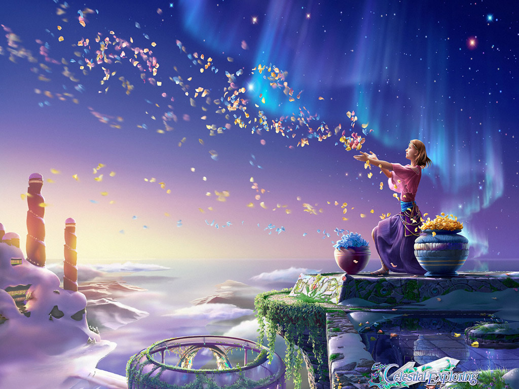 fairy tale town evening desktop wallpaper calming background  illustration Stock Illustration  Adobe Stock